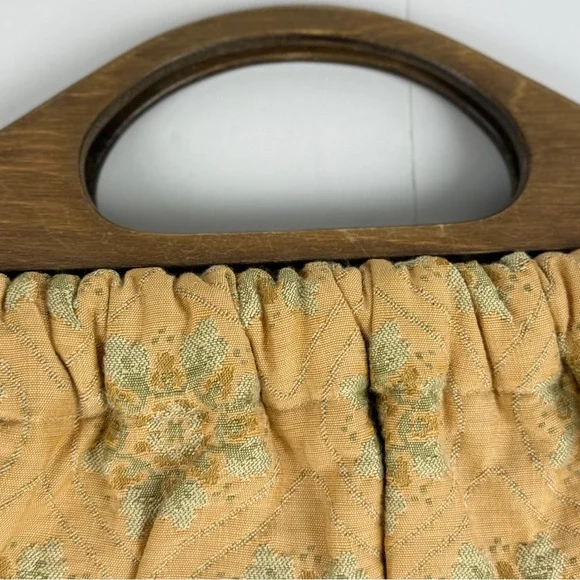 Vintage Wood Handle Fabric Tapestry Purse Handbag Retro Cottagecore Prairie - Picture 6 of 7